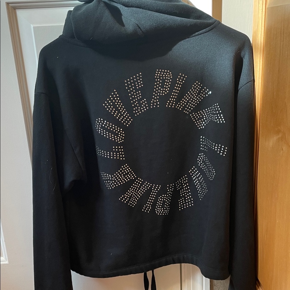 Victoria’s Secret BLING  Black Studded Logo Cropped Hoodie